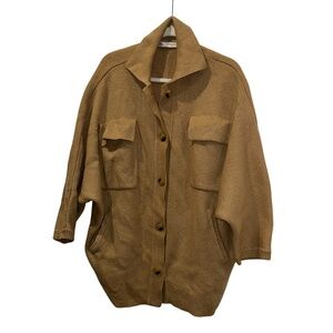 Zara camel khaki CAPE cardigan double placket sweater S